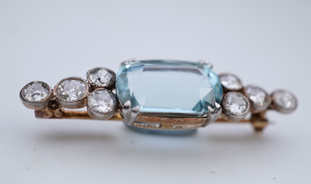 An aquamarine and diamond brooch, early 20th century